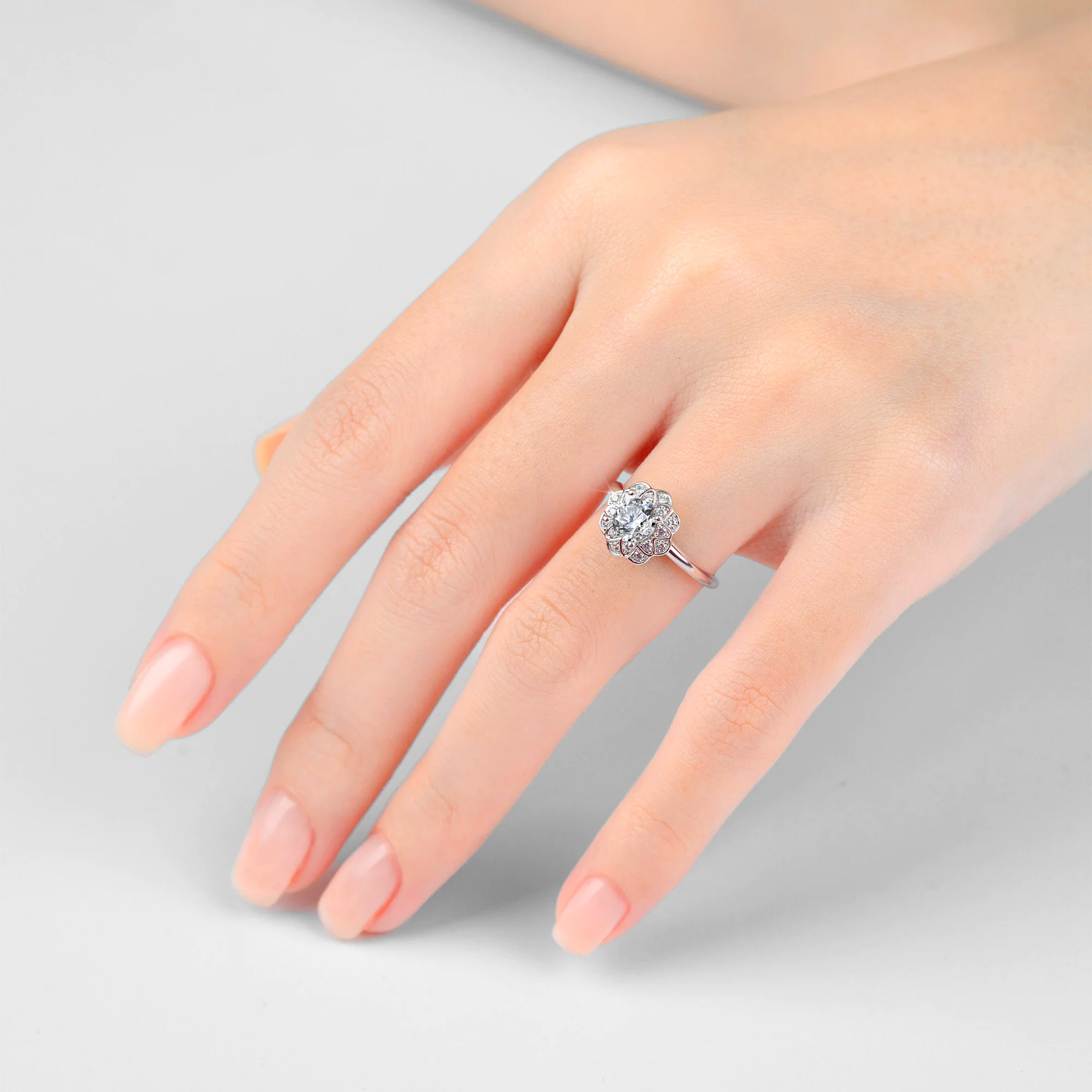 Halo Floral Design Engament Ring with Shiny Band NCH2005 6